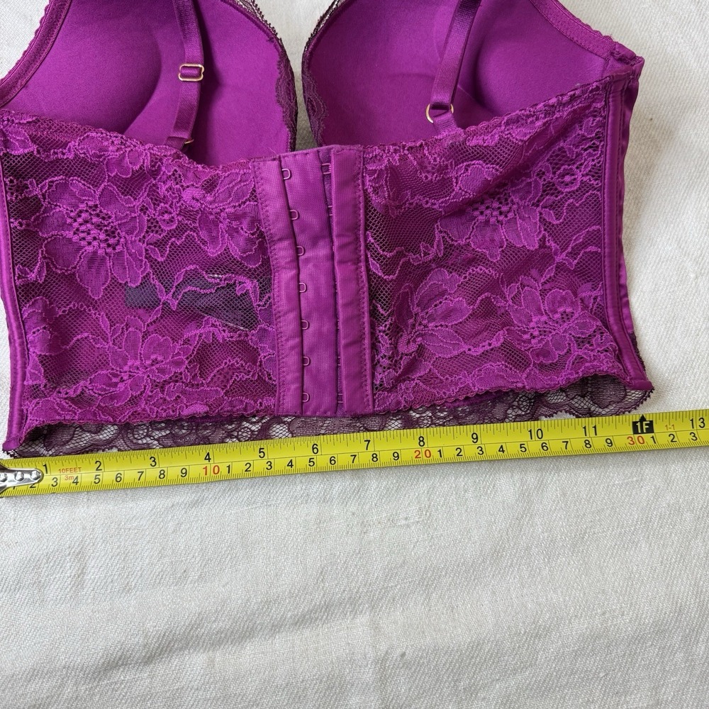Victoria's Secret Bombshell Plunge Bra Corset Bustier Size 34C Plum Satin Pushup - Picture 5 of 12